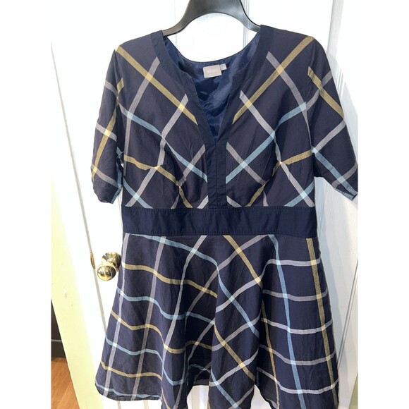 eShakti Dress Womens 18W Blue Window Pane Plaid Pockets Fit Flare Babydoll *Read - Picture 9 of 12